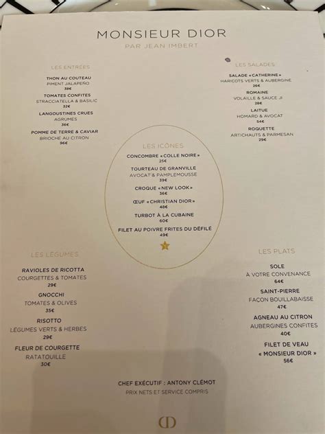 miss dior restaurant paris|monsieur dior menu.